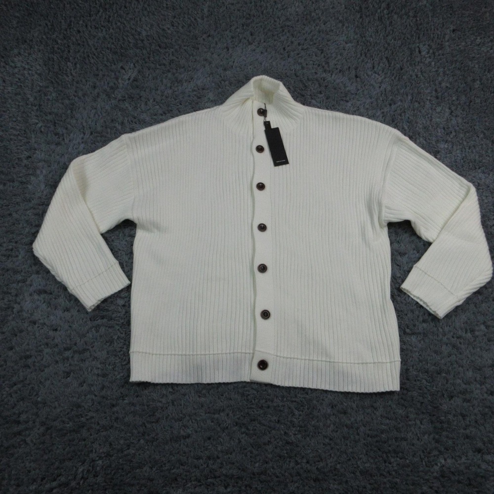 Coofandy Sweater Mens 3XL White Cardigan Mock Neck Button Front Oversized NWT